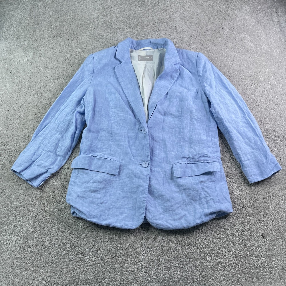Everlane Blazer Women Size 10 Blue Linen Two Button Professional Jacket Coat